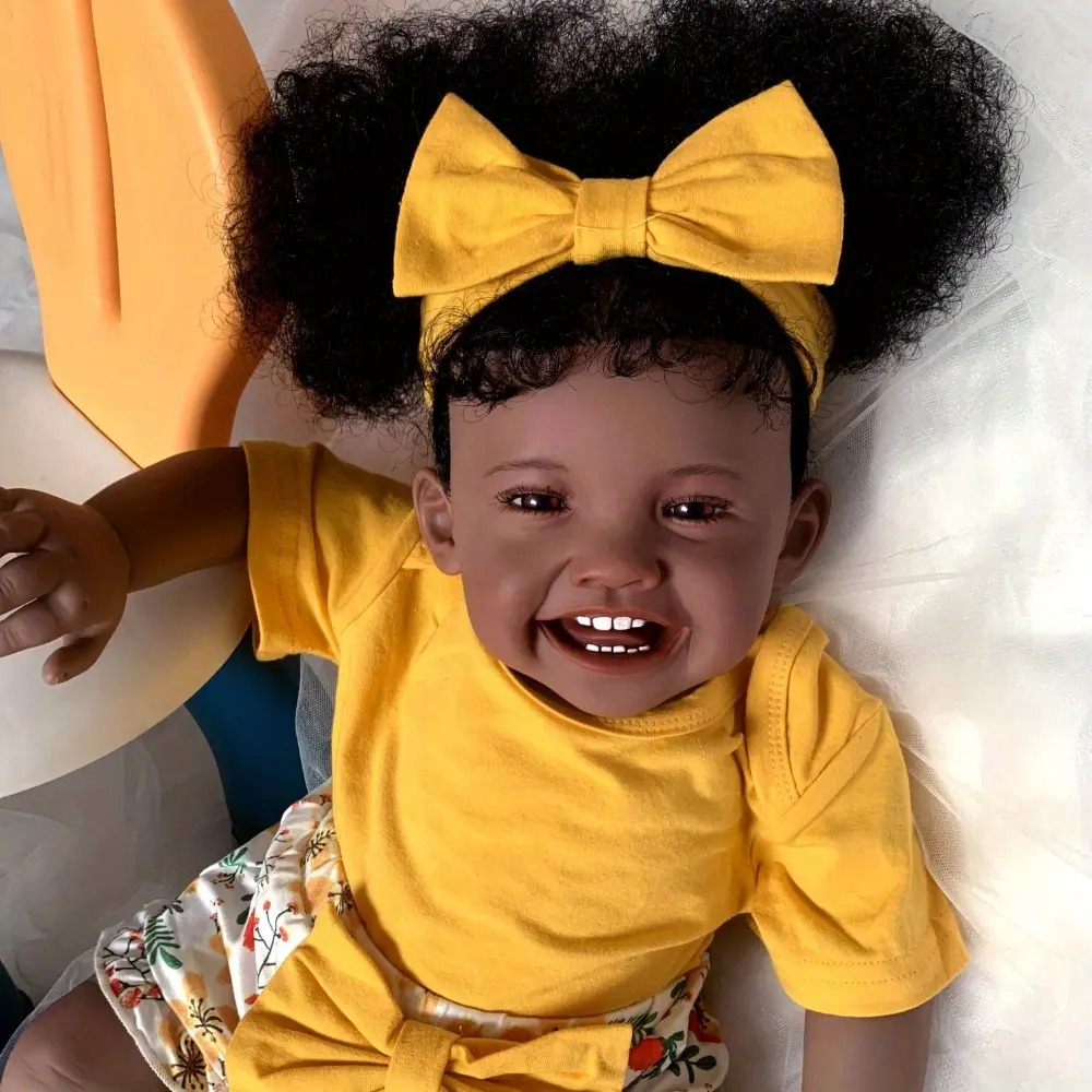 BZDOLL 24inch 60cm Reborn Baby Girl Doll, Dark Brown Newborn Toddler Doll, Rooted Hair Art Doll, Christmas Gift