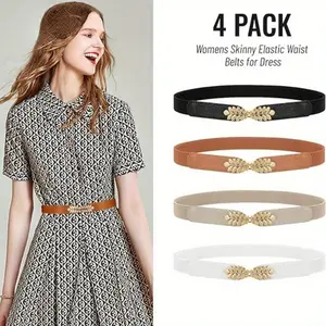 Women Skinny Belt for Dresses Retro Stretch Ladies Waist Belt Plus Size Set of 4