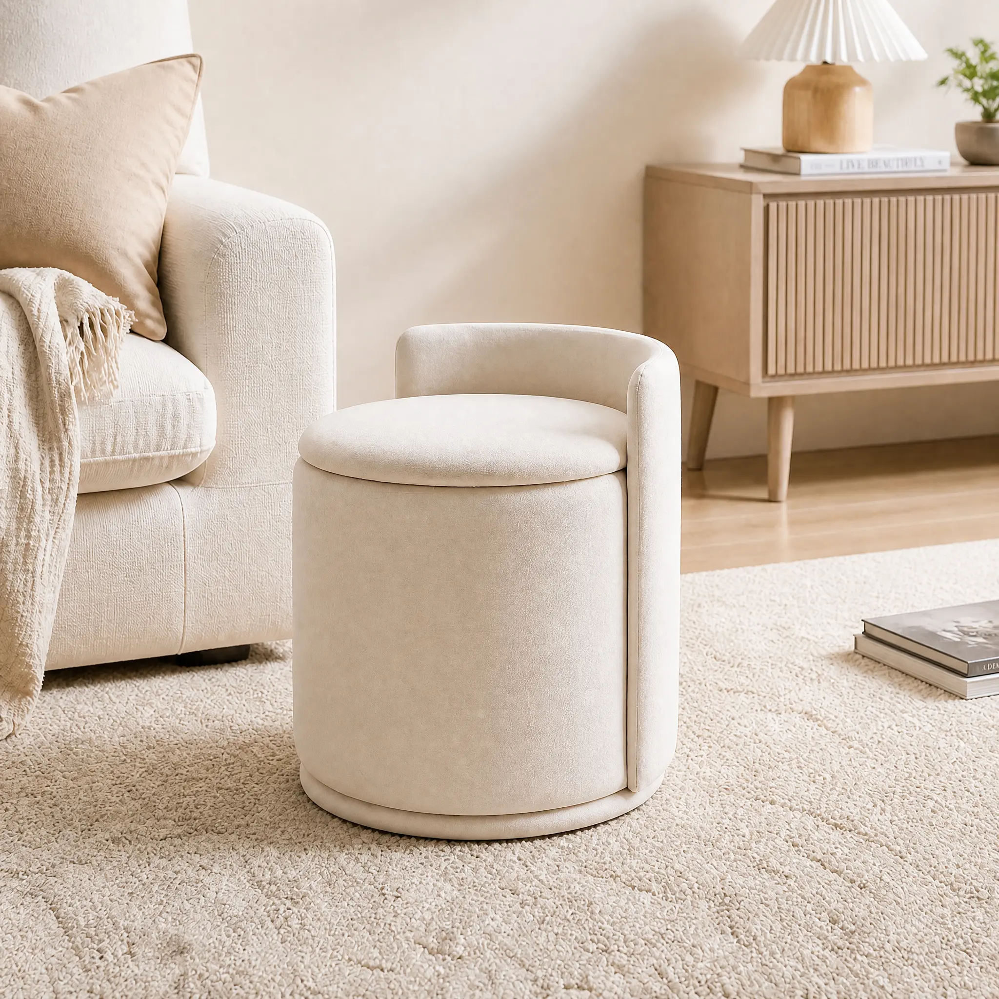Swivel Vanity Stool, Vanity Chair, Makeup Chair, Multi-Function Storage Ottoman, Cloud-Soft Velvet Side Table for Bedroom & Living Room,