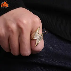 Men's 3D Lightning Ring with 5A Zircon, Hip Hop Copper Inlay Band for Urban Street Style, Statement Party Jewelry