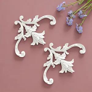 PU Wall Corner Flower Decorations, Vintage Carved Design, TV Background Wall & Ceiling Decoration, Set of 2 Pieces