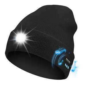 New  Bluetooth Beanie with LED Headlight and RemovableSpeaker, USB Rechargeable warm Hat LED Hat forMusic and Calling, sport,outdoor,Unisex Birthday Gift，The ideal Christmas gift for family and friends