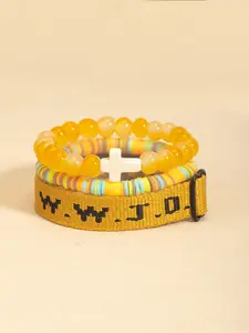 Fashionable Yellow Beaded Adjustable Cuff Bracelet, Bohemian Bracelets, WWDJD Bracelet for Women & Men, Trendy All-match & Exquisite Jewelry for Birthday Gift