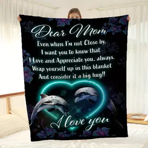 1pc Mom Gift Dolphin Print Flannel Blanket - to My Mom Letter & Dolphin Envelope Design with Heartfelt Message, Soft 30s Yarn -Season Throw for Bed, Couch, Travel - Best Birthday/Mother’s Day Gift for Women (Dolphins, Blanket Throw, Blankets And Throws, H