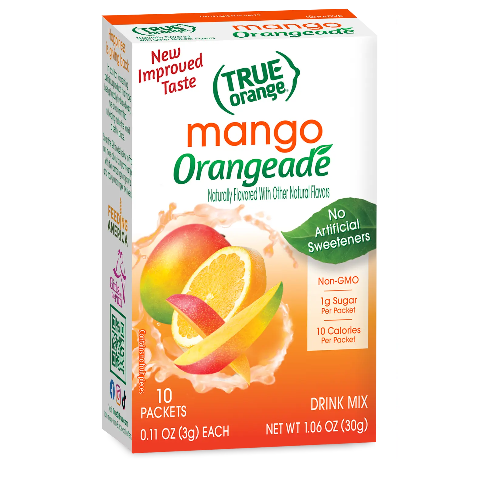 True Orange Mango Orangeade Drink Mix | 10 Cal | No Artificial Sweeteners | Non-GMO Stick Packets