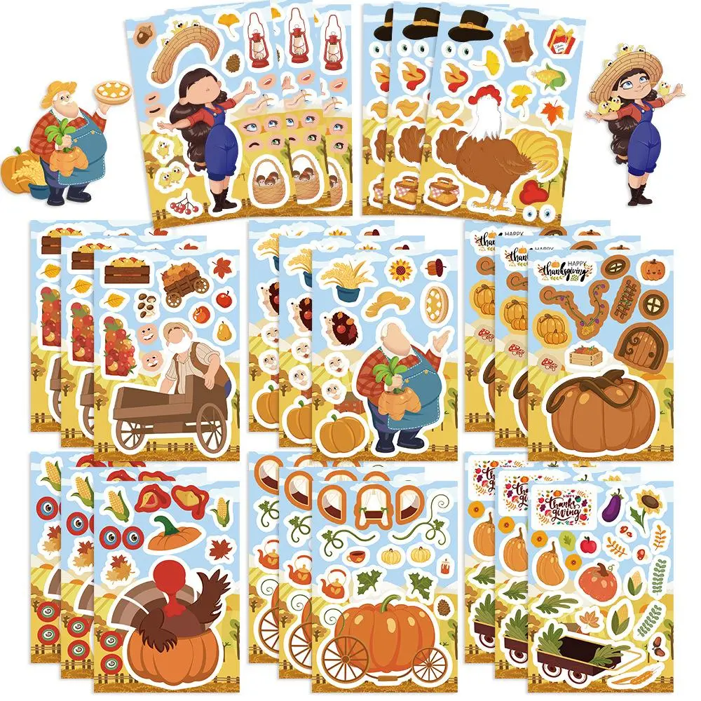 Fall Themed Sticker, 8/24 Sheets Autumn Leaves Pumpkin Thanksgiving Sticker, Fall Party Favors for Kids, Water Bottles, Envelopes, Ornaments