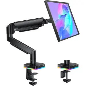 Single  Arm with RGB Lighting & 3 USB Ports, Gas Spring  Mount for 13-32 Inch Screens up to 19.8lbs, Desk Mount with  & Data Transfer, Full Motion Adjustable