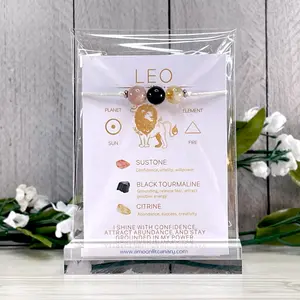 Leo Zodiac 3 Bead Bracelet with Adjustable Sliding Knot Clasp and Affirmation for Men and Women