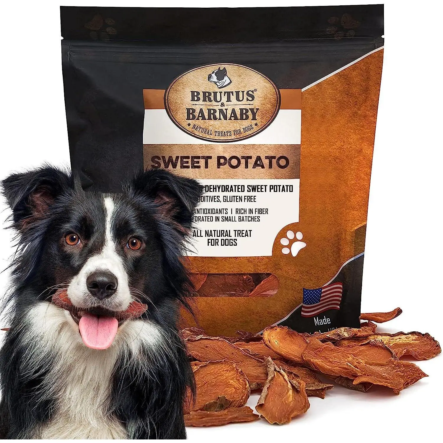 Brutus & Barnaby Dehydrated Natural Sweet Potato Slices for Dogs - Single Ingredient, USA Grown, No Preservatives or Chemicals Added