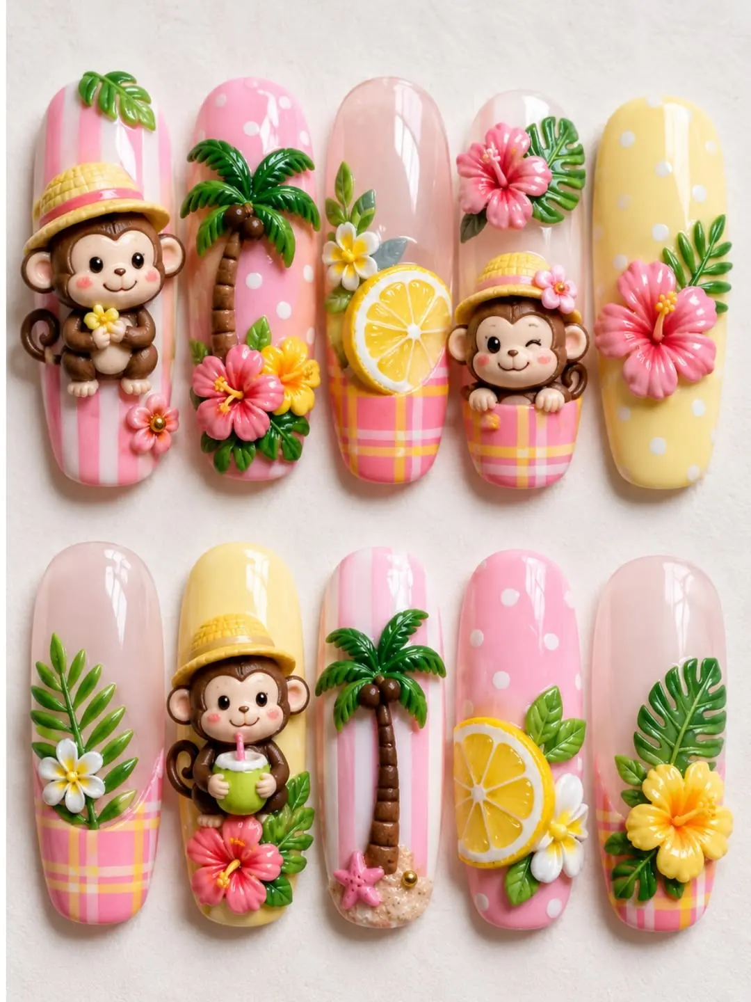 Press On False Nails, Bold Bright Designs for Summer Vacation Beauty & Nail Art Vibes