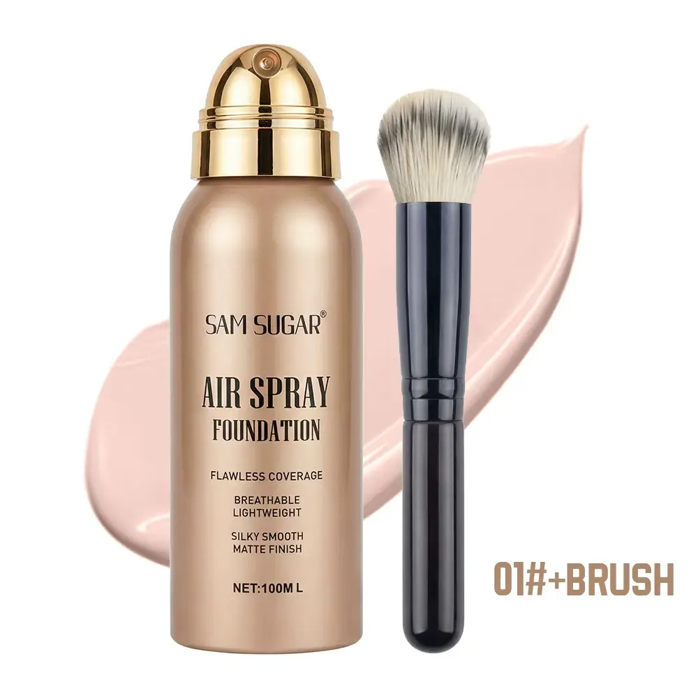 100ML High Coverage Flawless Base Liquid Foundation Spray Head Powder, Smooth Matte Texture, Suitable for Mature Skin, Light Shade, Natural Nude Look, Includes Brush
