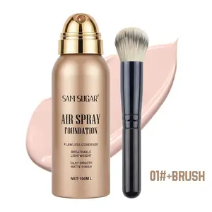 100ML High Coverage Flawless Base Foundation Spray Head Powder, Smooth Matte Texture, Suitable for Mature Skin, Light Shade, Natural Nude Look, Includes Brush