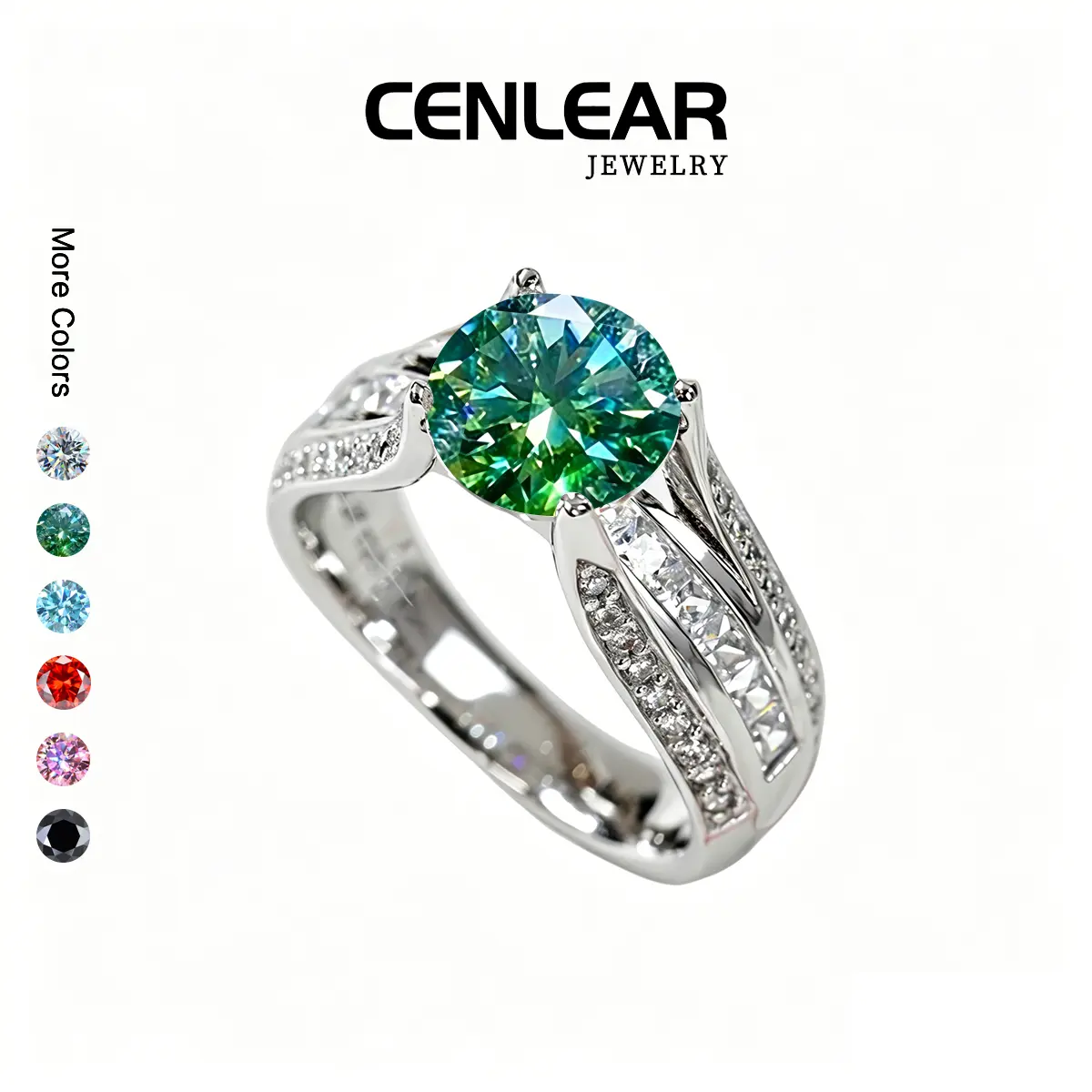CENLEAR 2ct Green Moissanite Ring, Minimalist Design, Stackable, Vintage-Inspired Engagement Ring, Perfect For Summer, A Great Birthday Gift For A Best Friend, Or A Mother'S Day/Anniversary Gift. Artificial Gemstone Ring Bridal Rings