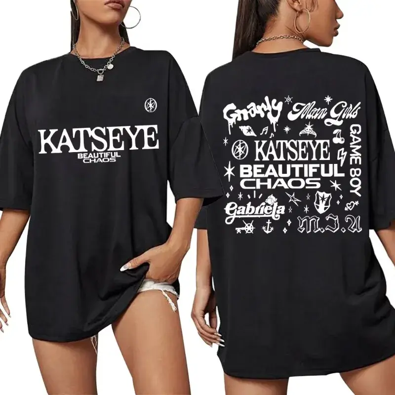 Korean Katseye Beautiful Chaos Tour T Shirt  Vintage Harajuku Fashion Y2K Men Women T-shirt Cotton Loose T Shirts Fans Gifts