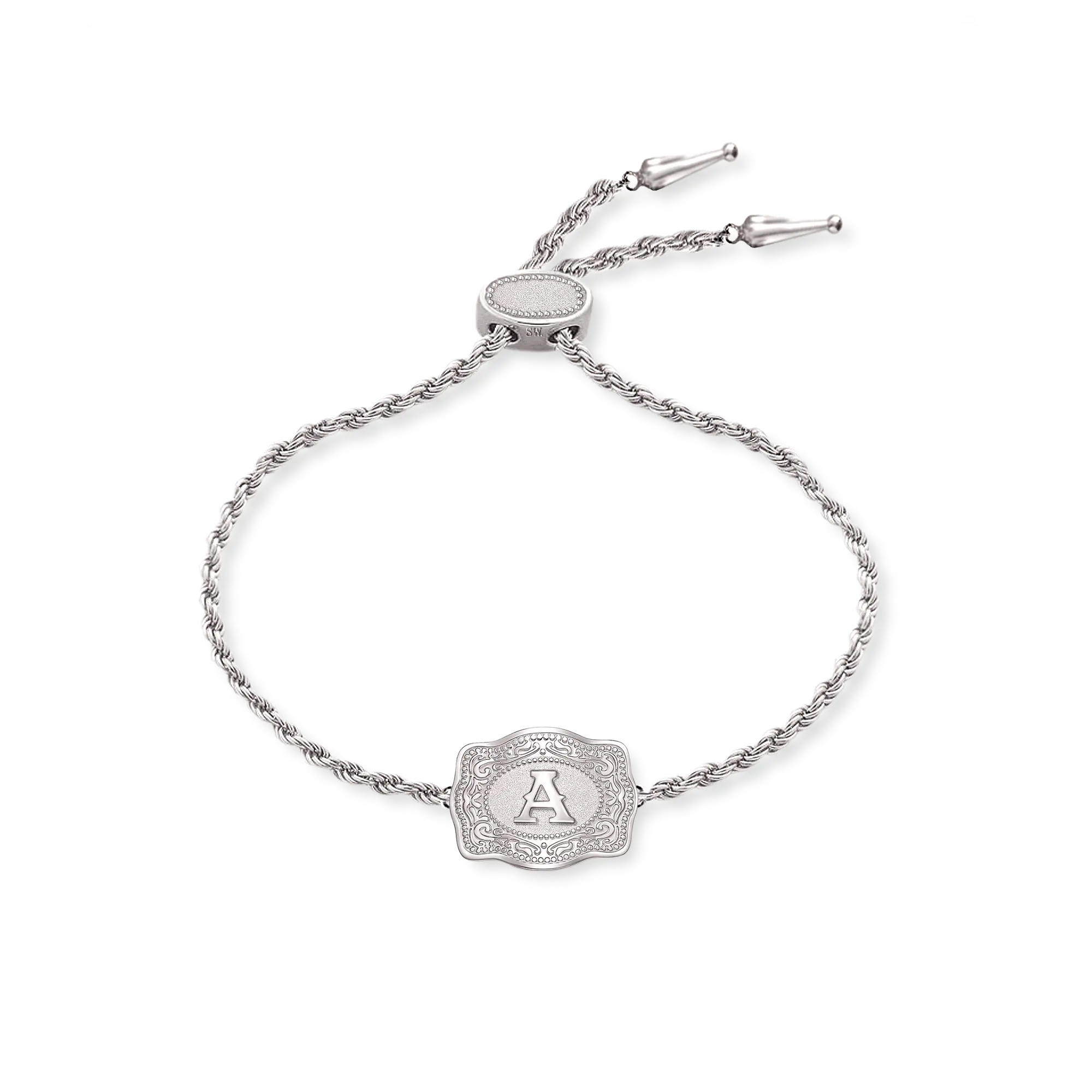 SpurWest Ultra Mini Belt Buckle Bracelet (Initial) - Silver