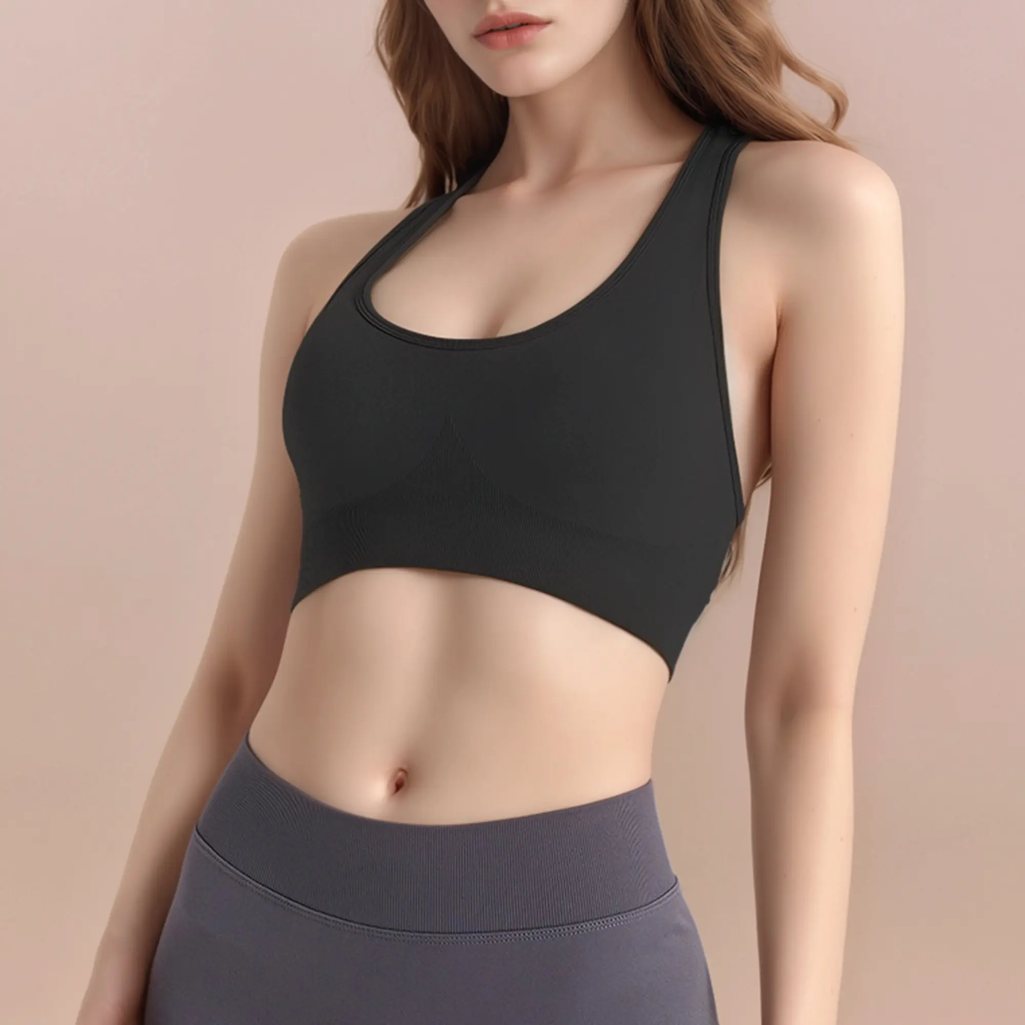 Women's High-Support Sports Bra with Removable Pads - Quick-Dry, Shockproof, Double-Layer Racerback Vest for Running & Fitness, Breathable, All-Season Activewear