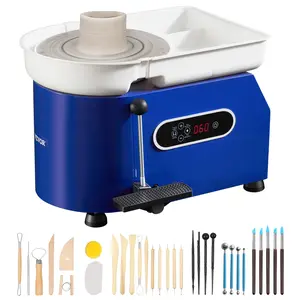 【Summervibes】VEVOR Pottery Wheel, 450W, For Adults and Beginners, 11in Clay Wheel Machine,  Adjustable 60-300RPM Speed Handle and Pedal, ABS Detachable Basin, Accessory Kit for Craft DIY, LCD Touch Screen, Blue
