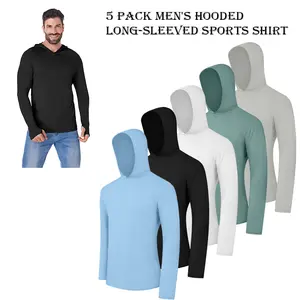 Veldtholos 5 Pack Men's Dry Fit Athletic Shirt Long Sleeve Fishing Hoodies Workout Tops For Men UPF SPF Sun Protection Lightweight Rash Guards for Workout Running Cycling Gym Fishing Outdoor Sports outdoorfun,summerwins