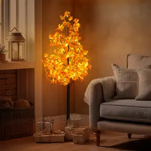 Hoodink 6/7ft Lighted Maple Tree with 96/160 Warm White LED Lights - Indoor Decorative Twig Tree for Home, Bedroom, Christmas Holiday Decor,Lighted Twig Tree, Decorative LED Tree, Warm White Glow, Birch Wood Aesthetic, Plastic Birch Foliage