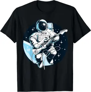Cotton Streetwear Graphic Tees Casual Round Neck Shortsleeve Fashion Space Music Astronaut Musician Design Short Sleeve T-Shirt