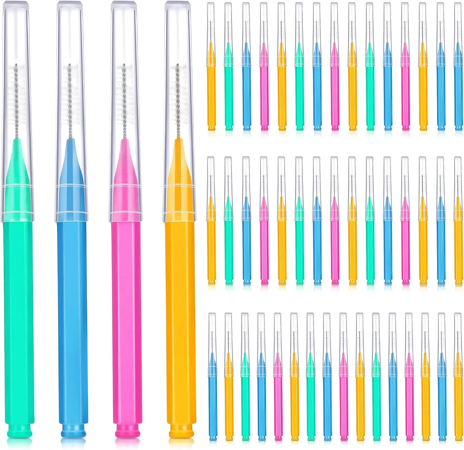 50-Piece Interdental Brush Cleanser Set - Braces Cleaner, Tooth Flossing Head, Oral Hygiene Tool (Green, Blue, Pink, Orange), Interdental Brushes