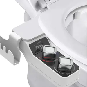 Bidet Attachment for Toilet, Hot and Cold Water, Non-Electric, Self Cleaning, Dual Nozzle, Adjustable Water Pressure, Phone Holder