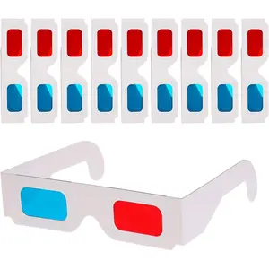 10 Pairs 3D Paper Glasses for Movies, Movie Glasses, 3D Glasses Red and Cyan Lens White Frame Anaglyph Glasses Cardboard for Movies, Folded in Protective Sleeve