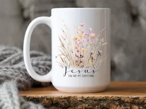 Floral Bible Verse Coffee Mug, Jesus You are My Everything Christian Coffee Cup, Boho Flower Christian Coffee mug, Religious Coffee cup gift