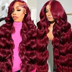 Bling Hair 32 34 Inch 13x6 Lace Front Wigs Human Hair Pre Plucked 99j Burgundy Body Wave 13x4 Lace Front Wigs For Black Women 180 Density