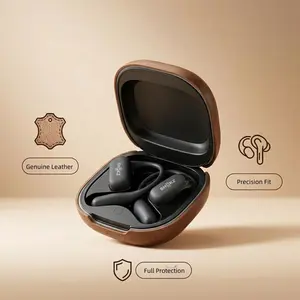 Case for Shokz OpenFit 2+ T921, Genuine Crazy Horse Leather Earbuds Case, Full Protective Cover, Shockproof, Anti-Scratch