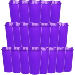 20 Pack Reusable Coffee Cups With Lids 16 Oz Plastic Tumblers Travel Mug Iced Cup For Adults And Women Hot Cold Drinks  Microwaveable (purple)