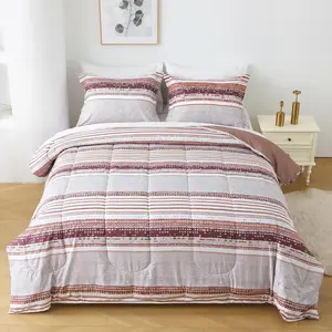 Striped Boho King Comforter Set with Sheets, Lightweight 7 Bed in A Bag Comforter Set, Reversible Bohemian Brown Bedding Set