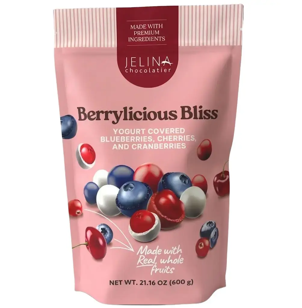 Jelina Chocolatier Assorted Berrylicious Bliss Chocolate Treat - Kosher, Peanut-Free Gourmet Dessert Snack with Sunflower Oil, Shellac & Whey Powder, 21.16 oz