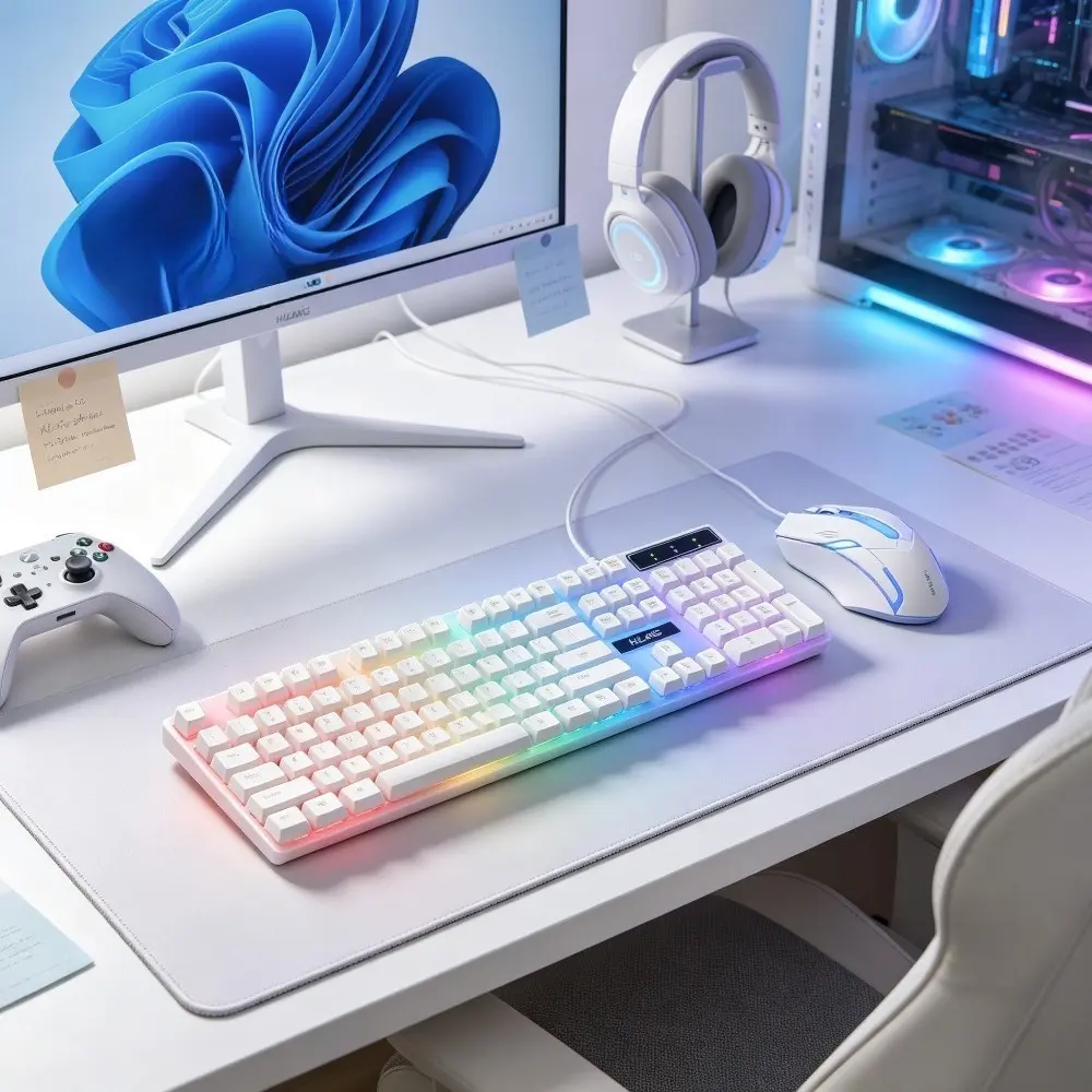 Wired Keyboard and Mouse Kit - Ergonomic Illuminated Gaming Mouse, USB Plug-and-Play PC Accessories, Compatible with PCs, Laptops, Desktops for Office, Home Indoor Recreation Use