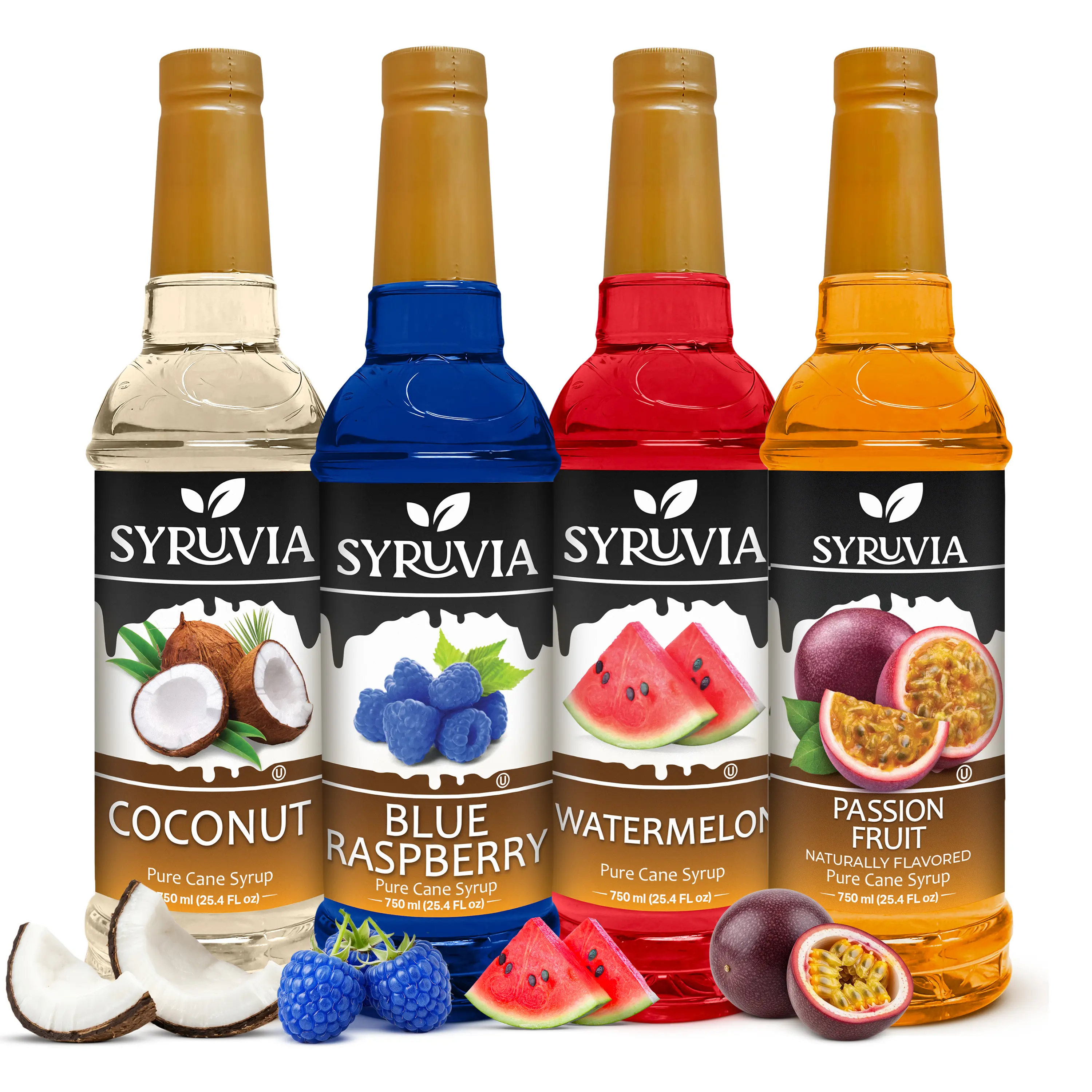 Syruvia Refreshing Syrup Variety Pack – Coconut, Blue Raspberry, Watermelon & Passion Fruit Flavored Syrup – Perfect for Lemonades, Iced Teas, Desserts & More – 25.4 Fl oz (4 Pack)