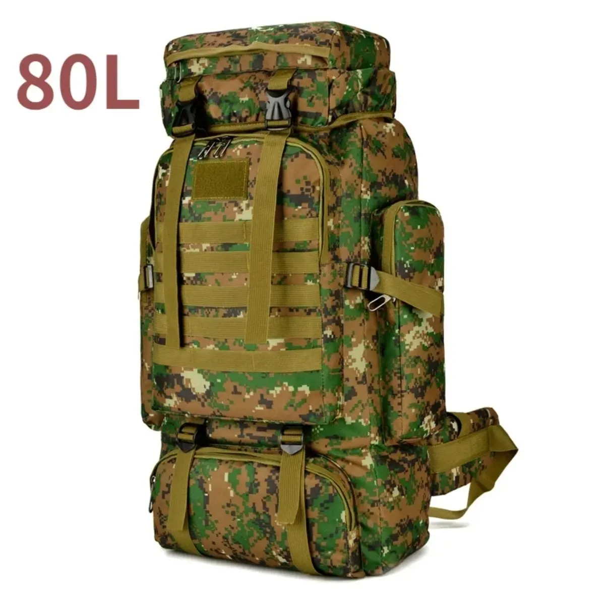80L Sturdy Military-Style Tactical Backpack for Men - Water-Resistant Oxford Cloth Rucksack with MOLLE System, Adjustable Straps, Lightweight Storage for Hiking, Outdoors