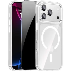for iPhone 17 Pro Max Case Clear, Magnetic iPhone 17ProMax Case with Privacy Screen Protector Compatible with MagSafe Shockproof Slim Phone Case for 17 Pro Max Cover, Transparent.