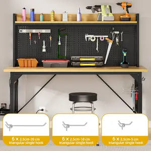 YINTATECH 60" Adjustable Workbench with Pegboard, Wheels & 1600 LB Capacity, Rolling Work Table with AC/USB Outlets, Hooks, and Rack, Heavy-Duty Work Bench for Garage, Workshop, Office, or Home