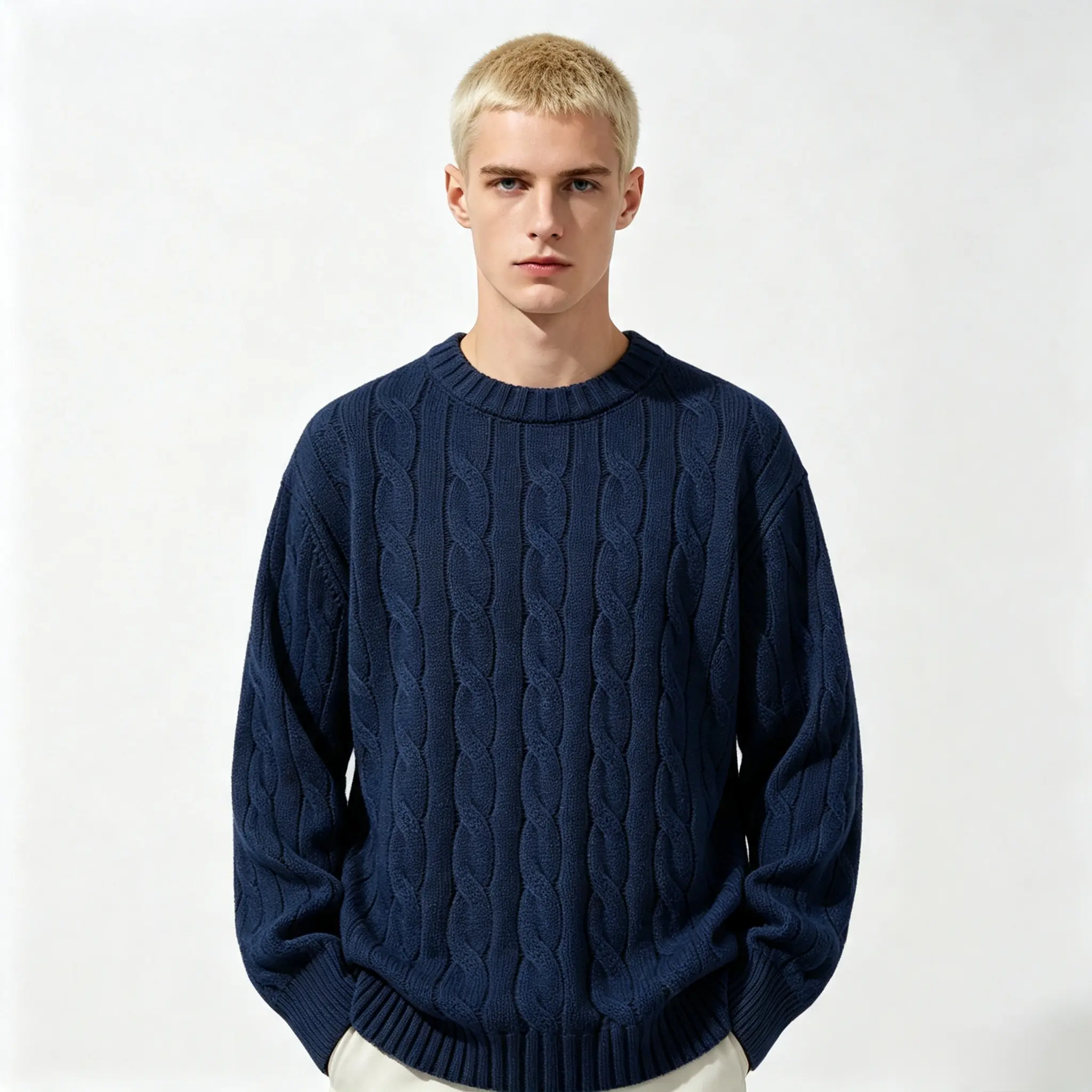 Men’s crewneck knit sweater, basic style; fashionable, warm men’s sweater suitable for holidays, everyday outdoor wear, and unisex outings; comfortable loose-fit long-sleeve autumn/winter top.