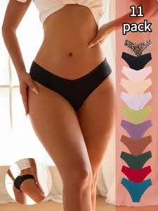 Women's Seamless Ice Silk Underwear Panties Set, Breathable Comfort Design, Ideal for Daily Wear, Pack of 11 Pieces