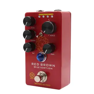 MOSKYaudio RED BROWN Distortion Guitar Bass Effect Pedal 4-Mode VOICE Switch Tone/Contour/Volume/Gain Boost Toggle True Bypass