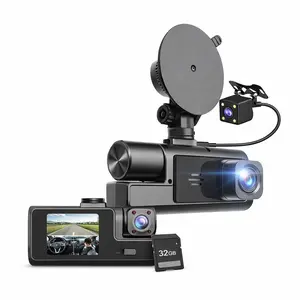 3 Channel Dash Cam Front and Rear Inside, Triple Camera Car Dash Camera with Built-in 32GB Card, 1080P FHD, IR Night Vision, Loop Recording, Parking Mode, Wide Angle, G-Sensor,budget dashcam car accident proof