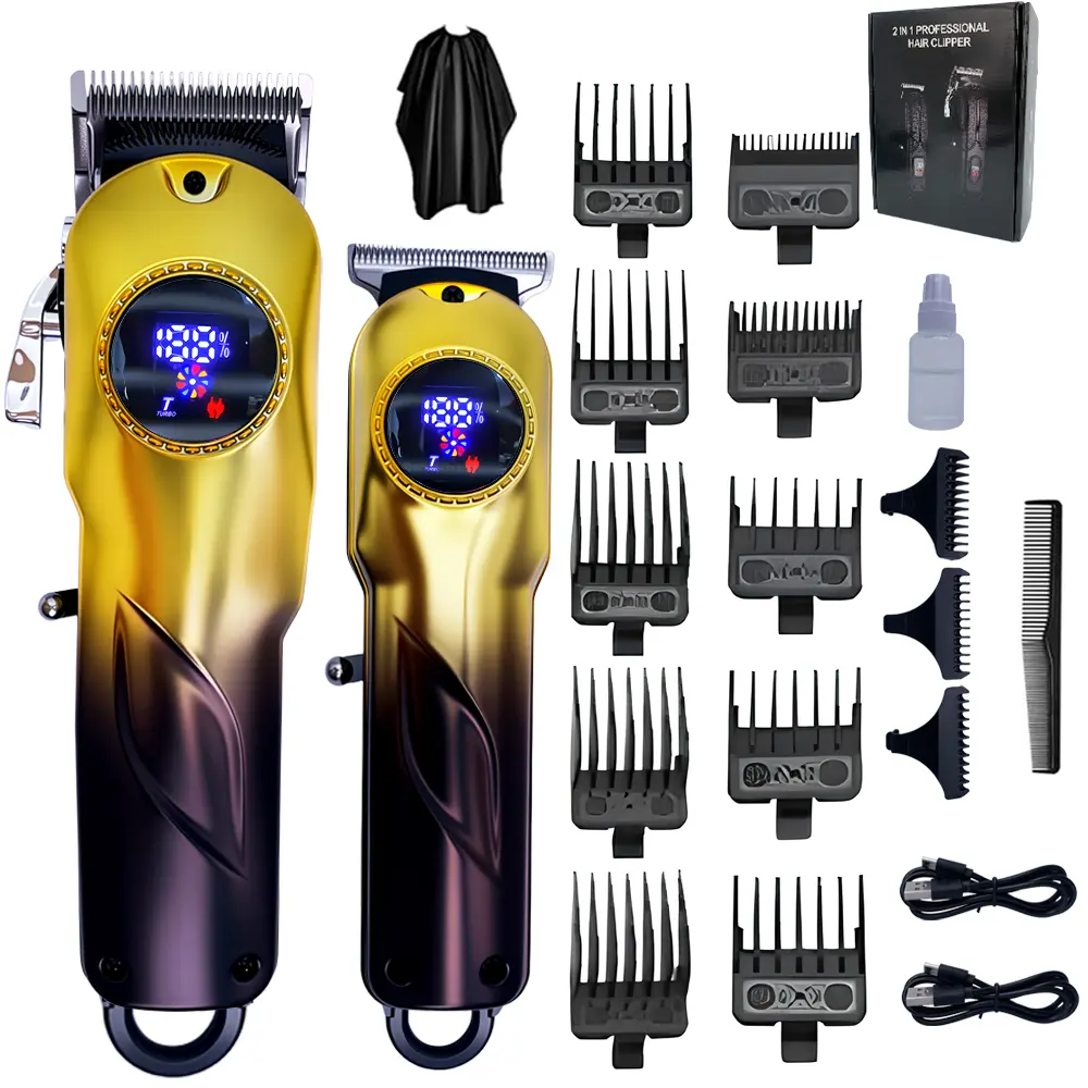 Professional Cordless Hair Clipper & Trimmer Set, 2-in-1 Gold Barber Kit for Men with Long-Lasting Precision Trimmer for Home Haircuts, Home Haircut, Clippers And Trimmers Set, Hair Cutting Tool