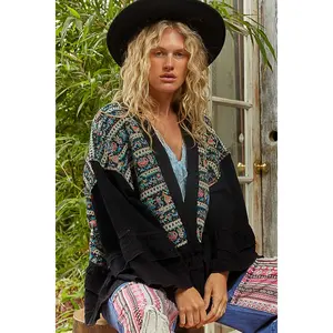 POL Embroidered Kimono Black