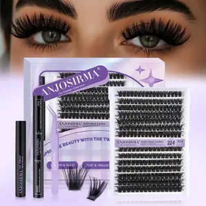 ANJOSIRMA DIY Fluffy Lash Clusters Kit - Soft Dense Long-Lasting Lashes with Double-head glue & Glue Remover & Tweezer for Beginners Easy At-Home Application Suitable for Various Makeup Styles