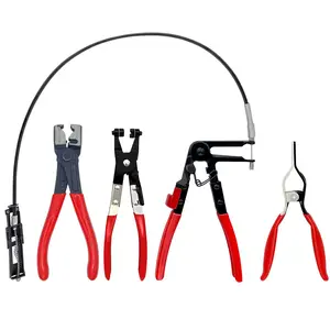 4 Pack Hose Clamp Pliers Set,Including Spring Clamp Plier,Self-Tightening Hose Clamps Remover Tool,Long Reach Wire Spring Hose Clamp Pliers for Automotive Fuel Oil Water Hose,Coolant Radiator Heater,Hand Tools Kits
