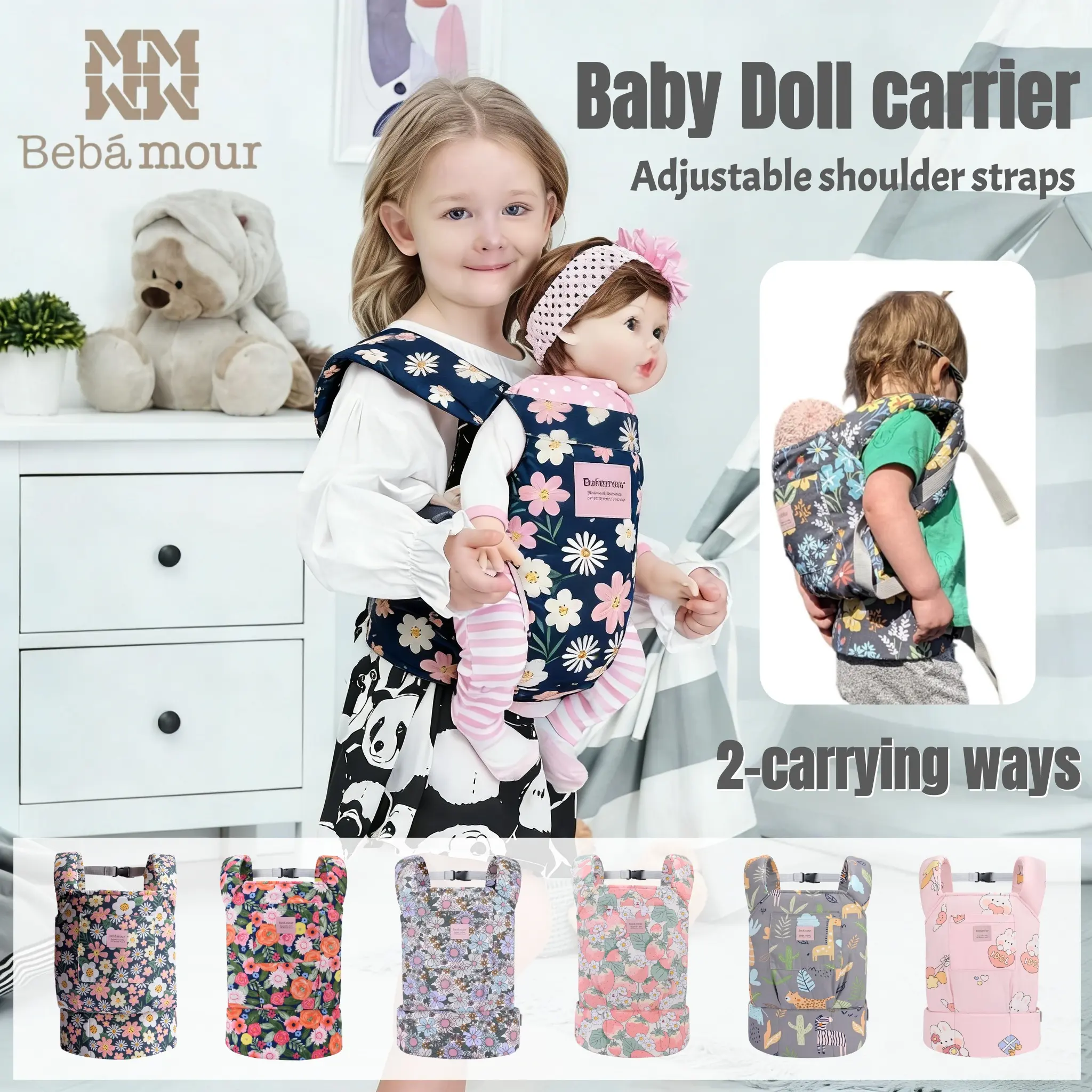 BEBAMOUR Unisex Adjustable Ergonomic Doll Carrier - Soft Fabric Accessory, Reborn Baby Holder, Ideal Easter Basket Stuffer, Adjustable Ergonomic Carrier