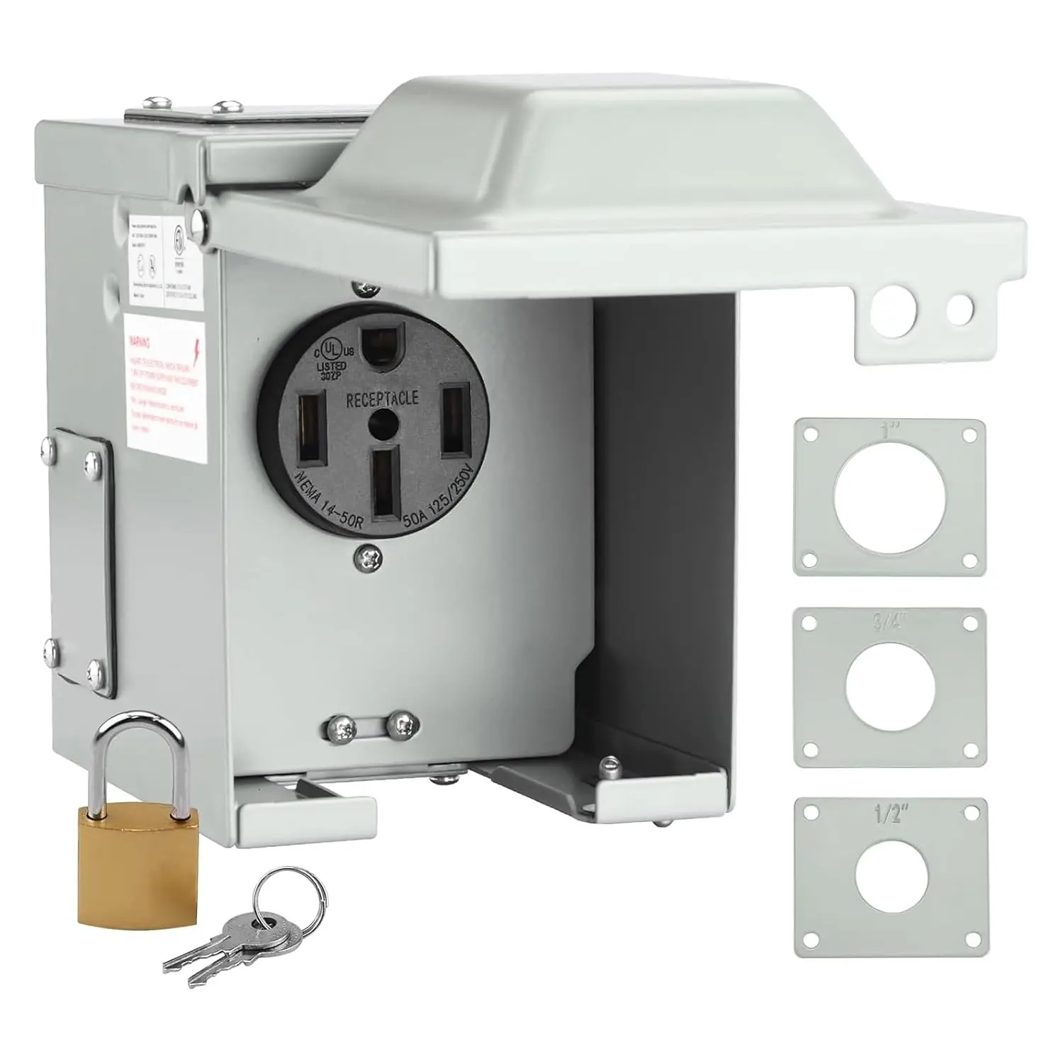 RV/EV 50 Amp 125/250 Volt Power Outlet Box,  Lockable Enclosed Power Panel, 14-50R Receptacle, for RV Camper Travel Trailer Electric , ETL Listed