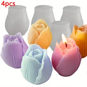 4-piece set of tulip shaped silicone molds - Flexible floral molds suitable for handmade soap, candles, wax melts, and handicrafts - Heat resistant, ideal choice for DIY gift making - Soap Making Supplies - Perfect holiday gift for mothers and daughters