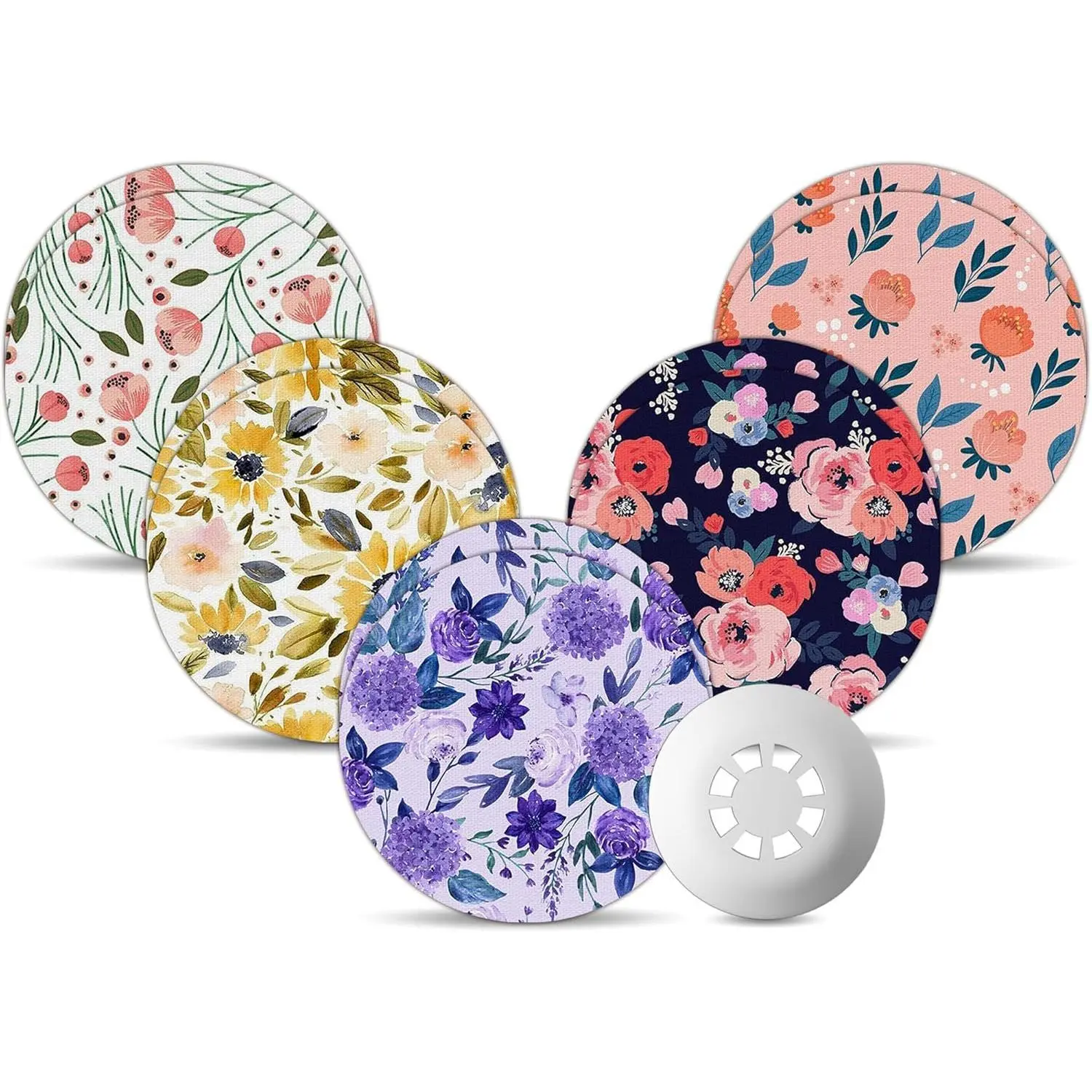 Flower Libre 3 Sensor Covers Waterproof, 10 Pack Freestyle Libre 3 Plus Covers, BumpProof with Hard Cap, Latex Free Breathable Medical CGM Adhesive Patches, 14-Day CGM Protection (P.Flower)